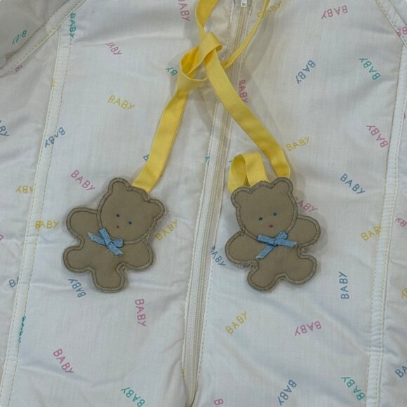 Infant Hooded Winter Snowsuit 6M Yellow & White Teddy Bear Accents Vintage - Picture 3 of 4